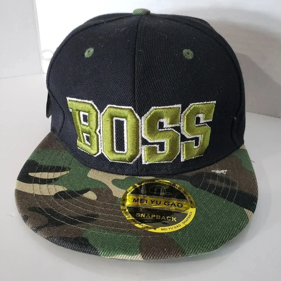 NWT,Boss Mens Black/Green Camo Flat Bill Snapback Hat. - Picture 1 of 8